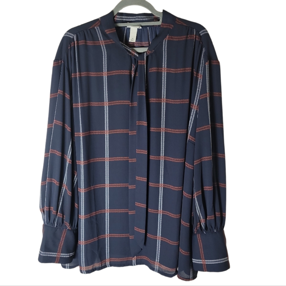 Ava & Viv plus size 4X navy red white plaid pullover blouse long sleeve